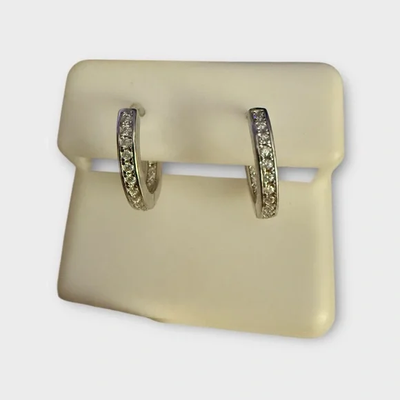 Moissanite And Silver Hoop Earrings - Picture 3 of 3